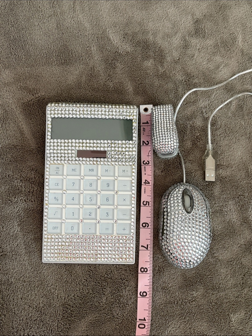 Crystal Rhinestone Mouse with Matching Calculator & Stapler- Silver - Picture 9 of 13